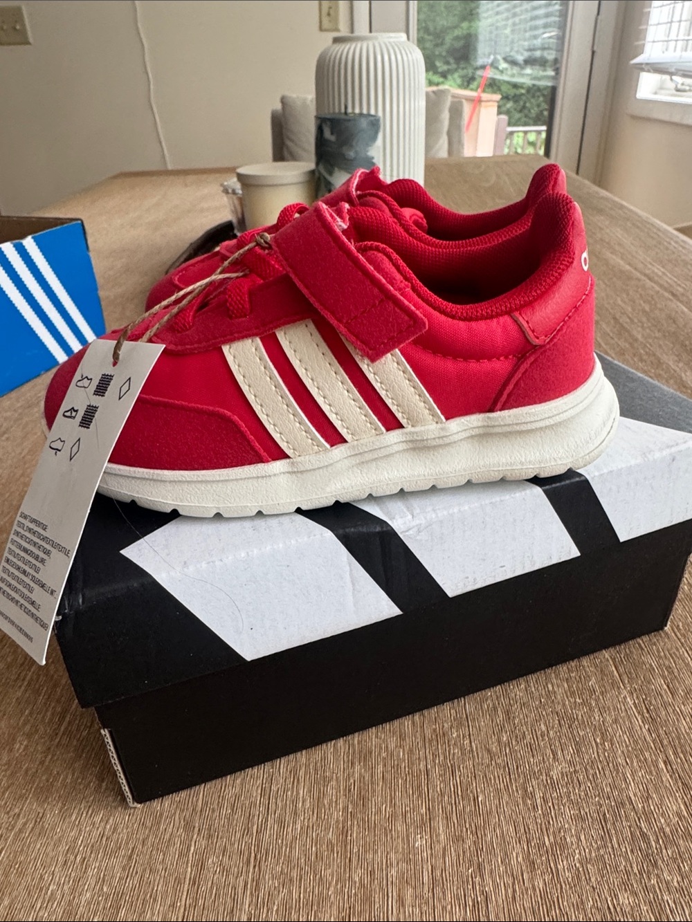adidas Kids Red Sneakers with Cream Three-Stripes